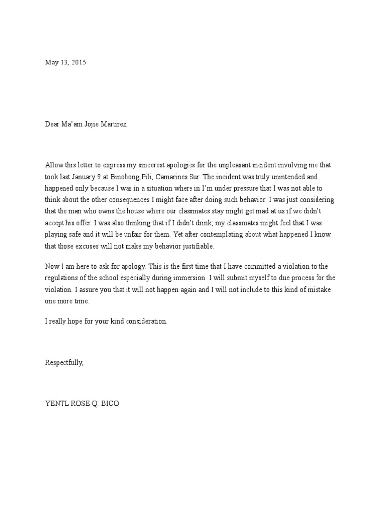 Letter of Apology Sample PDF