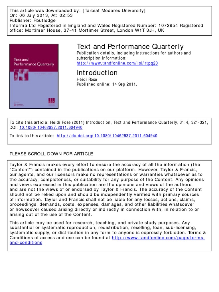 Text and Performance Quarterly | PDF | Consciousness | Narrative