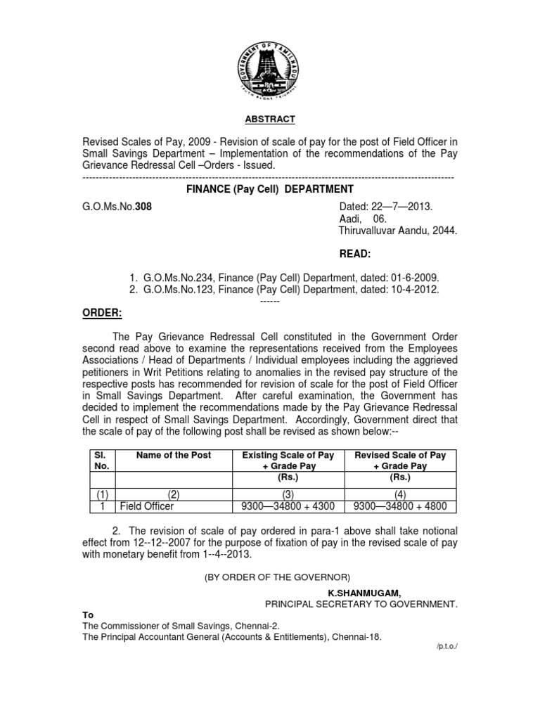 Revised Pay Scale for Field Officers | PDF | Public Law | Government ...
