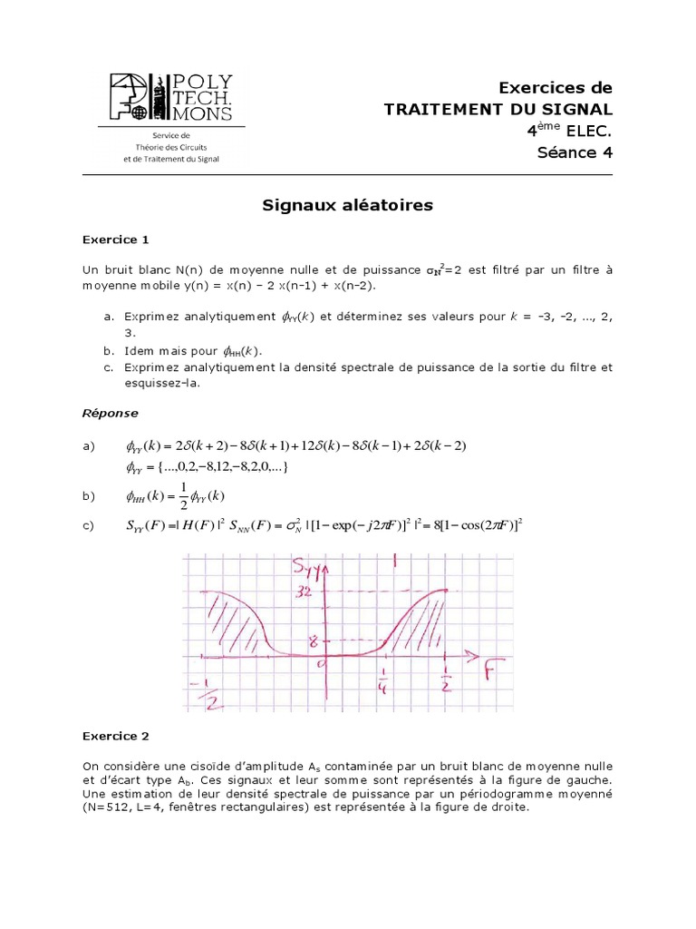 Exercices sur le traitement du signal et RSB | PDF | Échantillonnage ...