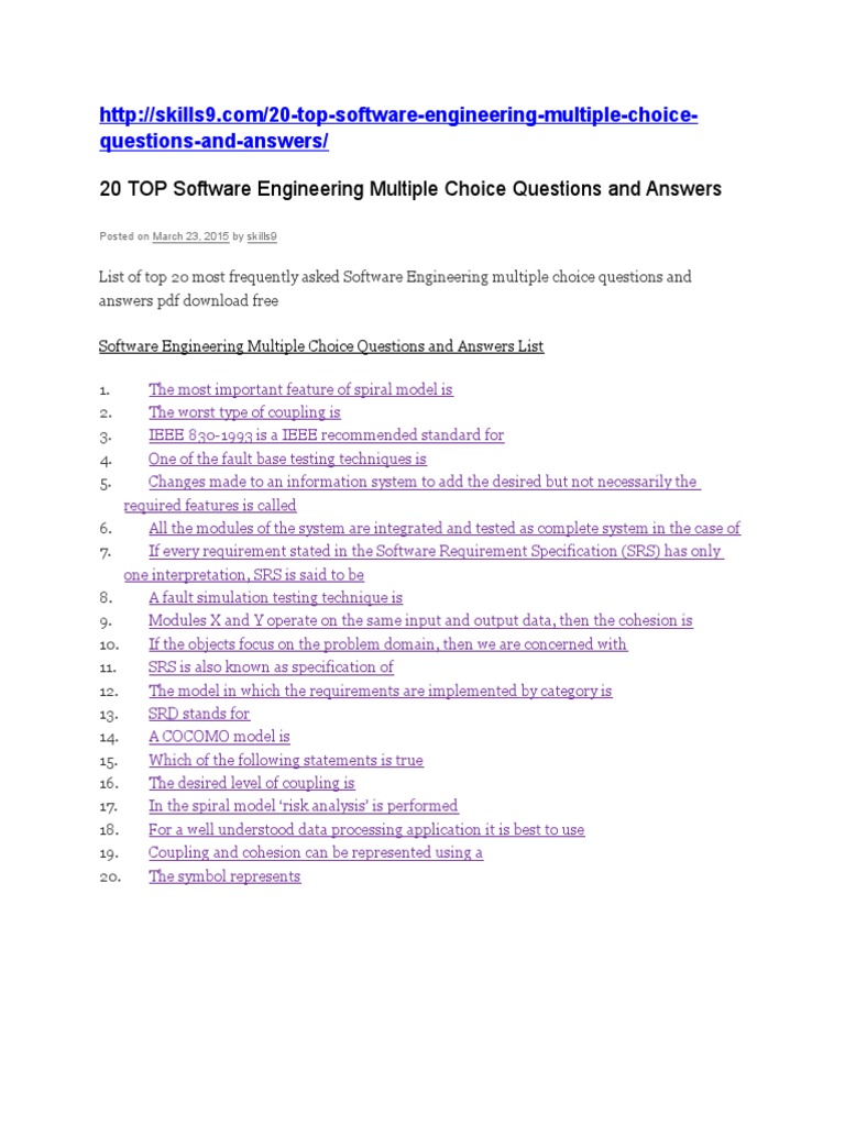 Download Software Engineering Multiple Choice Questions With Answers ...