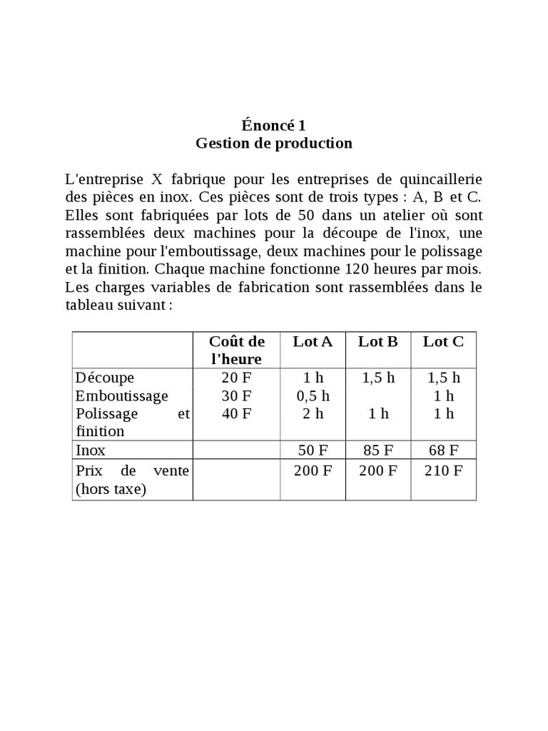 Exercices Gestion Des Stocks Avec Corrigés Détaillés Pdf Gestion de Production - Exercices Corrigés | PDF | Fromage | Lait