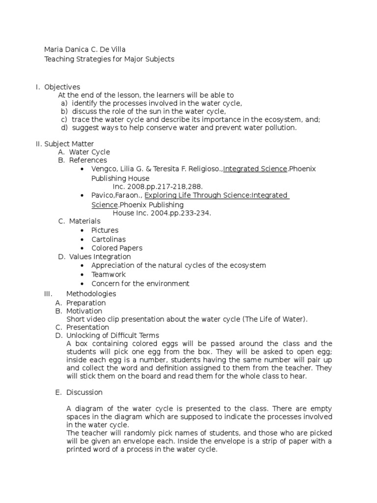 Grade 4 Water Cycle Lesson Plan | PDF | Lesson Plan | Teaching