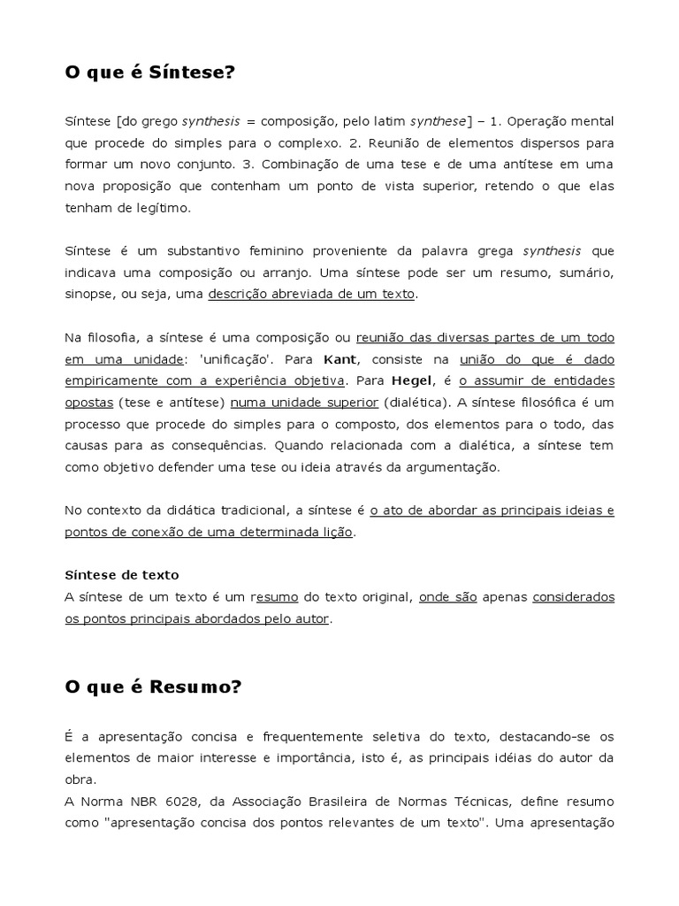 O Que E Fazer Uma Sintese De Um Texto