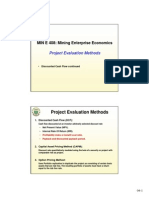 MIN E 408: Mining Enterprise Economics: Project Evaluation Methods