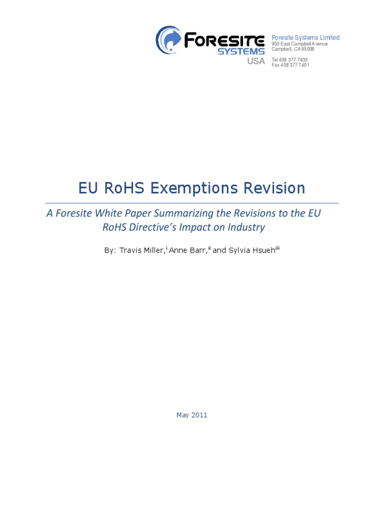 RoHS Exemptions Revision Whitepaper Solder Electricity Free 30day Trial Scribd