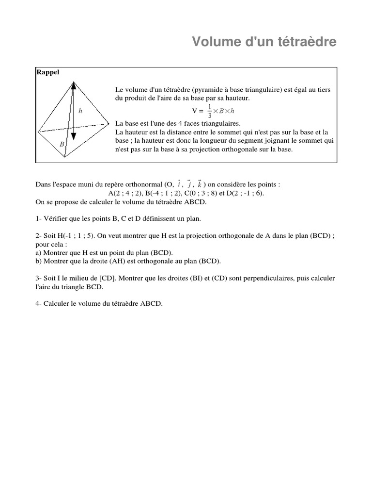 Volume Du Triangle Volume Tetraedre | PDF | Orthogonalité | Triangle