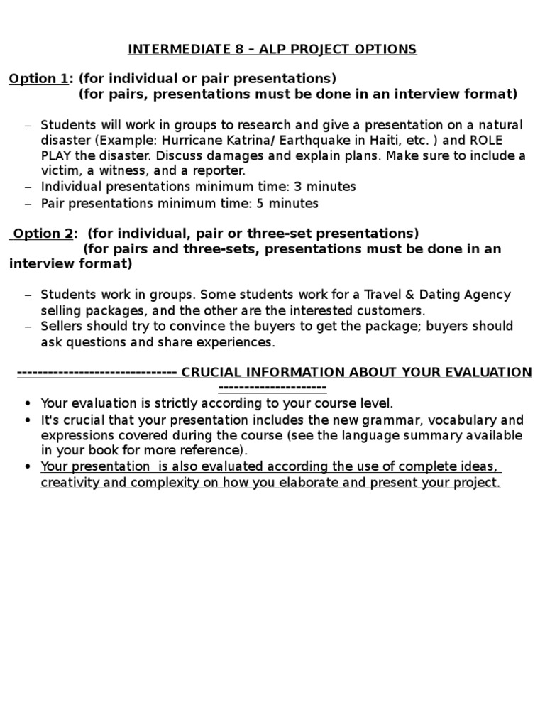 ALP Project Options for Intermediate 8 | PDF