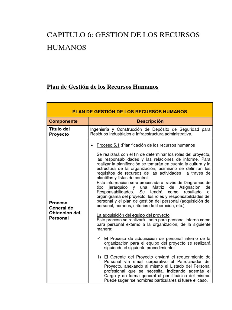 Plan de Gestión de Recursos Humanos | PDF | Recursos humanos ...