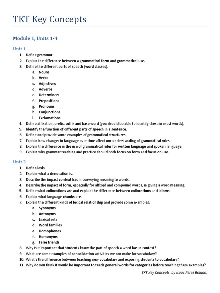 TKT Key Concepts - Units 1 To 4 | PDF | Stress (Linguistics) | Part Of ...