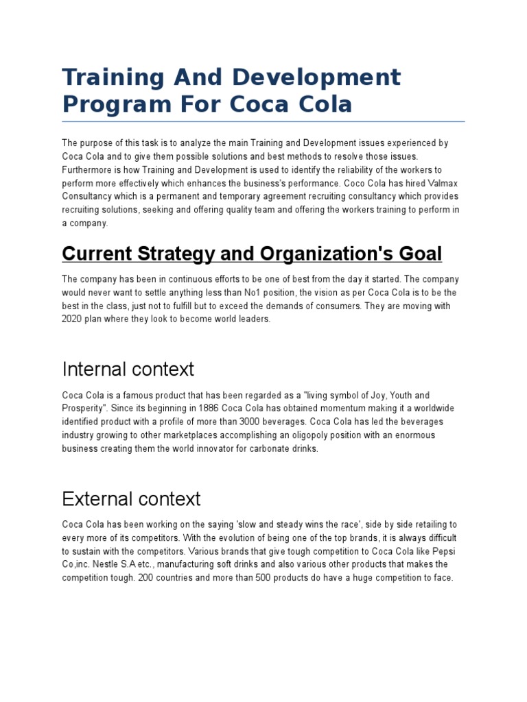 Coca Cola Training and Development PDF Employment Corporate