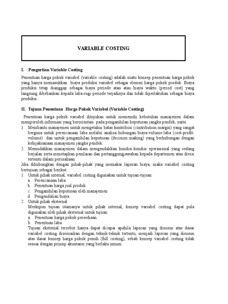 Perbedaan Full Costing Dan Variable Costing Pdf