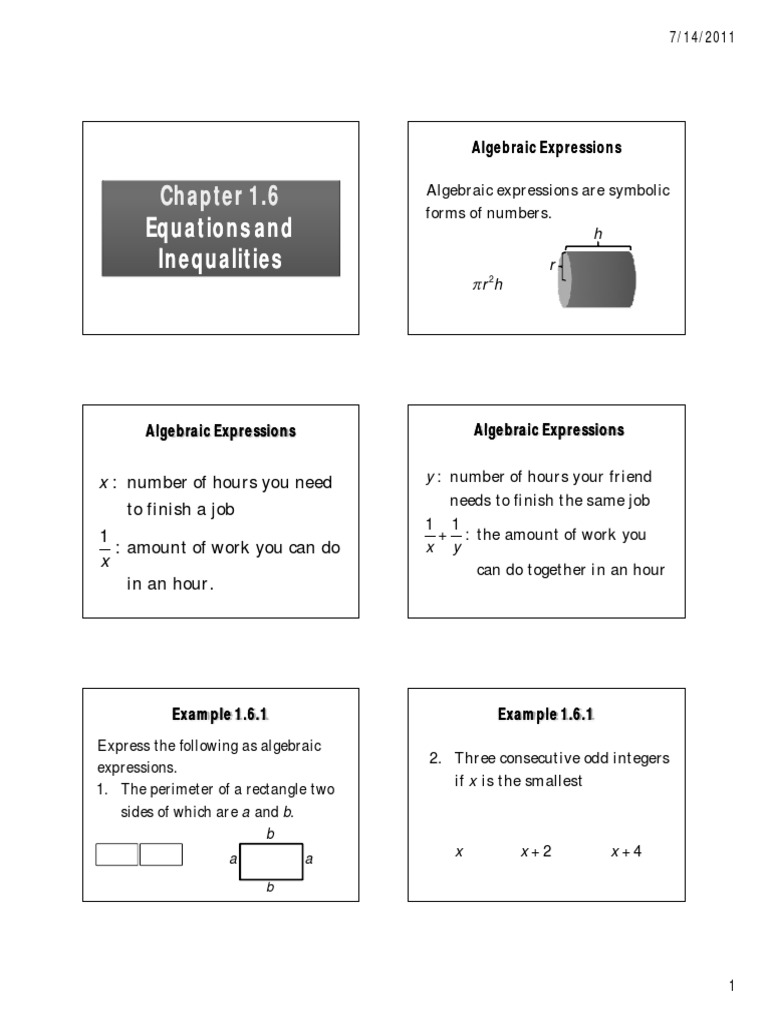 Algebraic Expressions and Equations Guide | PDF | Equations | Algebra