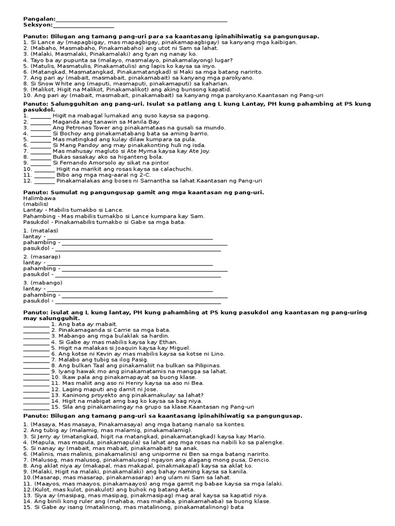 Kaantasan Ng Pang Uri