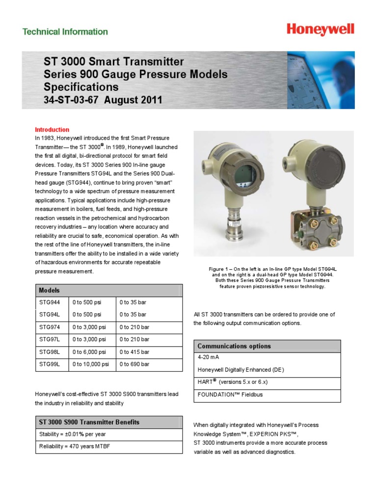 Pressure Transmitter ST3000 Honeywell PDF Sensor Stainless Steel