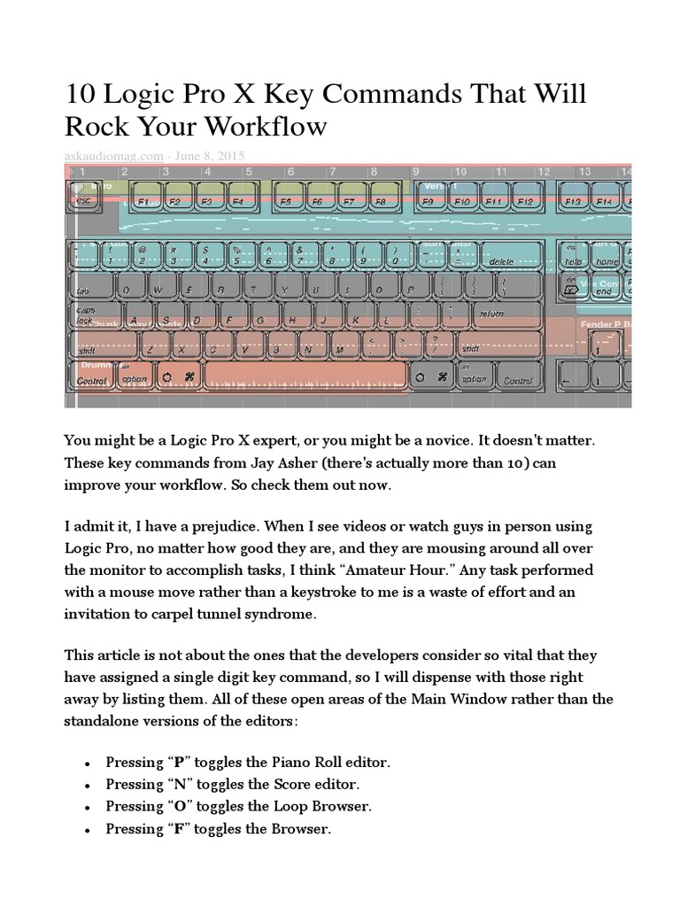Essential Logic Pro X Key Commands | PDF | Software | Computing