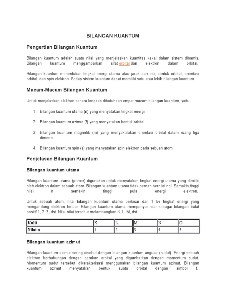 Pengertian Bilangan Kuantum