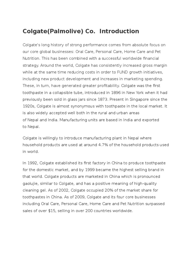 Colgate's Global Market Expansion | PDF