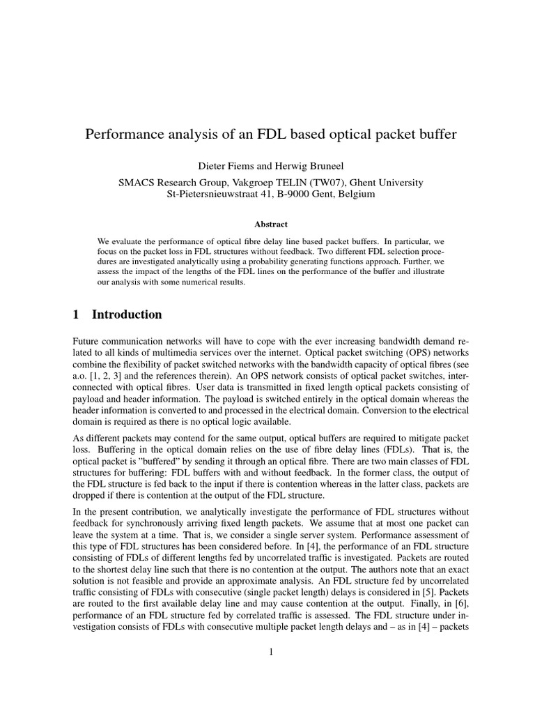 Performance of FDL Optical Packet Buffers | PDF | Markov Chain ...