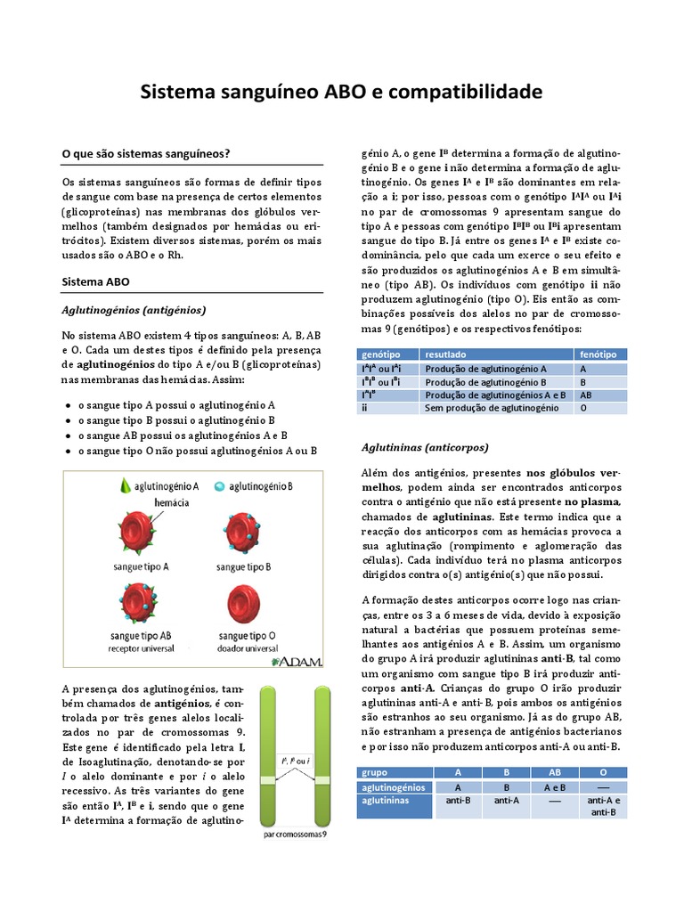 Sistema Sanguíneo ABO e Compatibilidade | PDF | Hemácia | Tipo sanguíneo