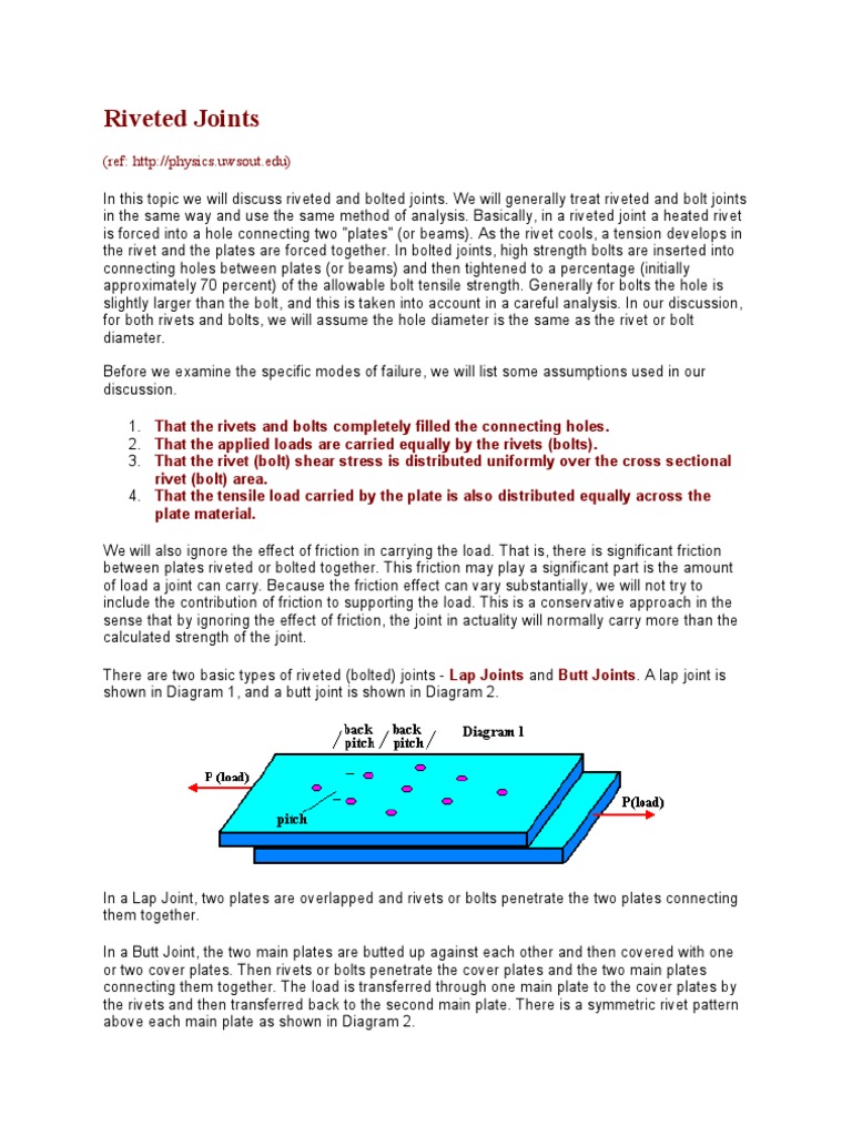 Riveted Joints Rivet Strength Of Materials