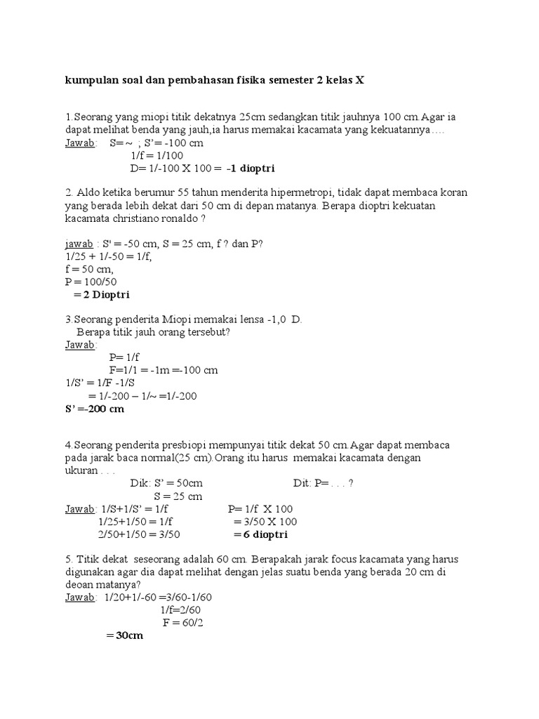 Kumpulan Soal Dan Pembahasan Fisika Semester 2 Kelas X Pdf