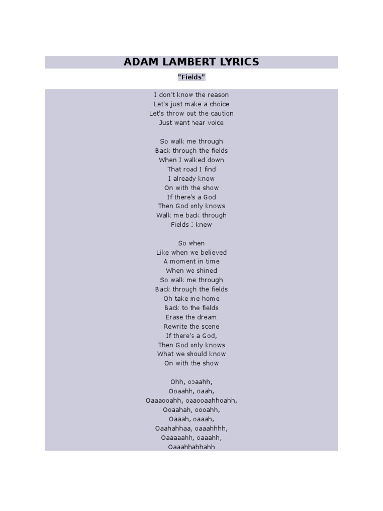 Adam Lambert Lyrics Overview | PDF