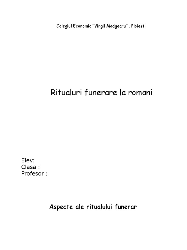 Ritualuri Funerare La Romani | PDF