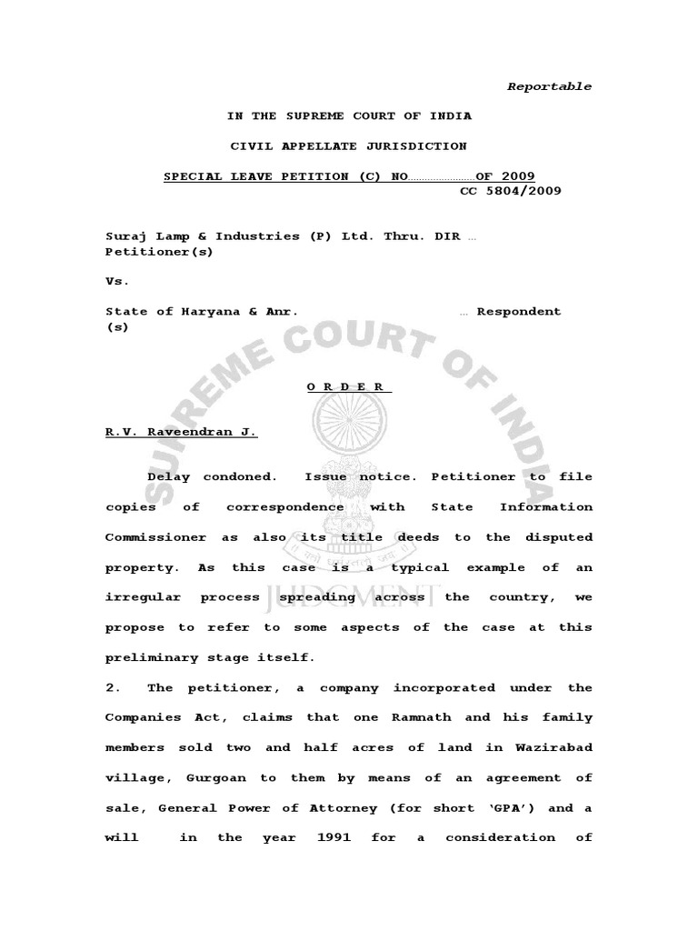 Transfer of Property Act Suraj Lamp & Industries Pvt. Ltd. Vs State