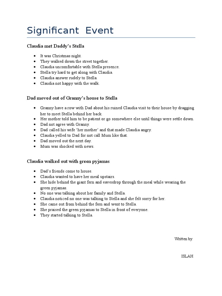 Significant Event: Claudia Met Daddy's Stella | PDF