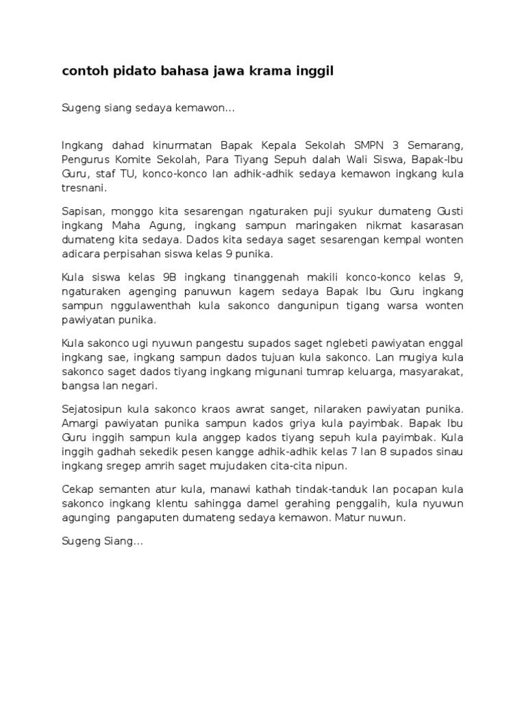 Contoh Pidato Bahasa Jawa Krama Inggil