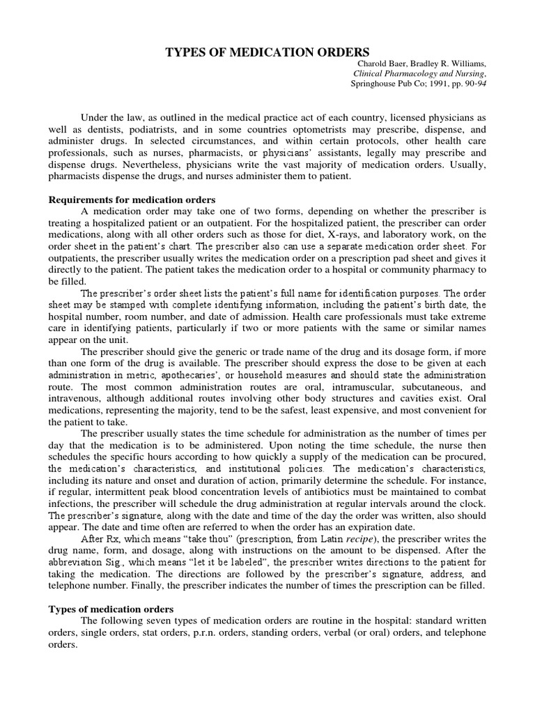 Types of Medication Orders | PDF | Medical Prescription | Pharmacist