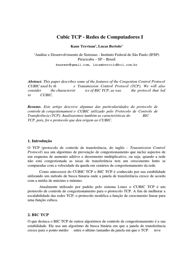 Cubic TCP - Protocolo de controle de congestionamento | PDF | Protocolo ...