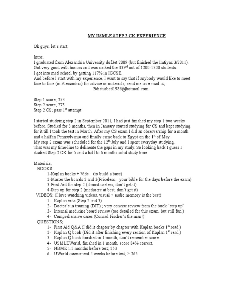 My USMLE Step 2 CK Journey | PDF | United States Medical Licensing ...