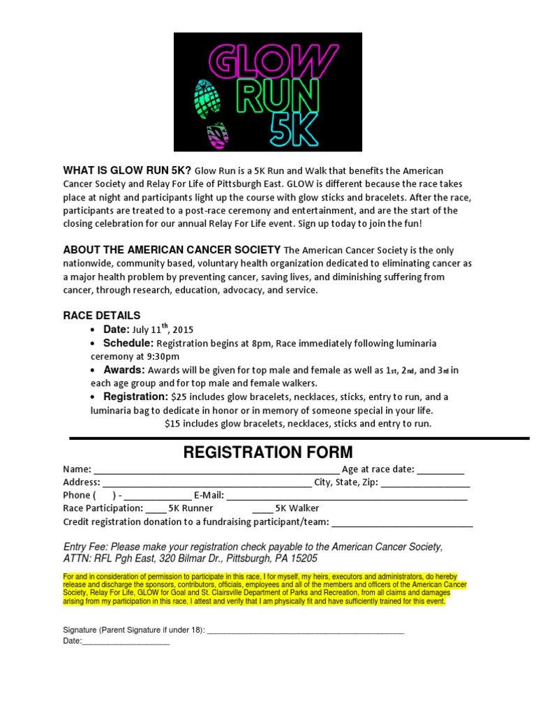 Glow Run 5K Registration Form | PDF