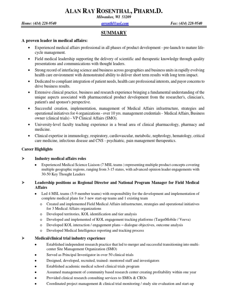 Medical Affairs Leadership Resume | PDF | Clinical Trial | Pharmacy