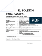 El Boletin para Padres : Date/Fecha: 06/22 To/a 06/26, 2015