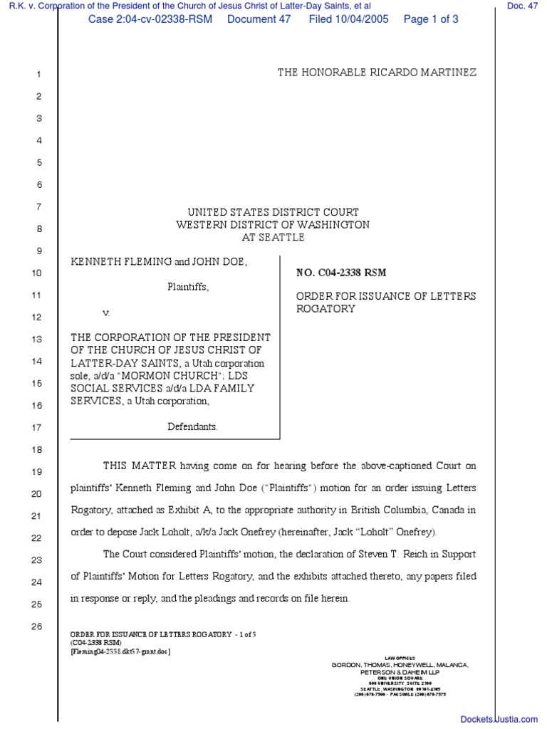 Order for Letters Rogatory Issuance | PDF | Deposition (Law) | Federal ...
