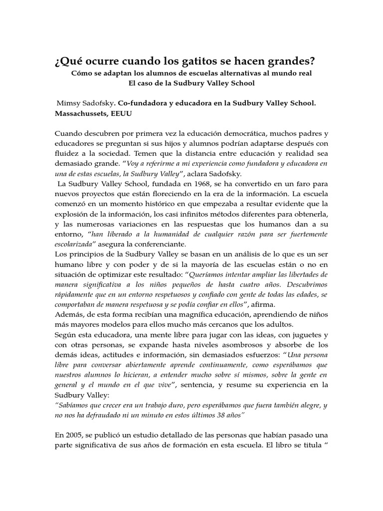 Mimsy Sadofsky y la educación democrática | PDF | Libertad | Democracia