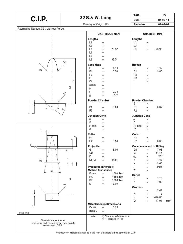 32 S&W Long Cartridge Dimensions | PDF