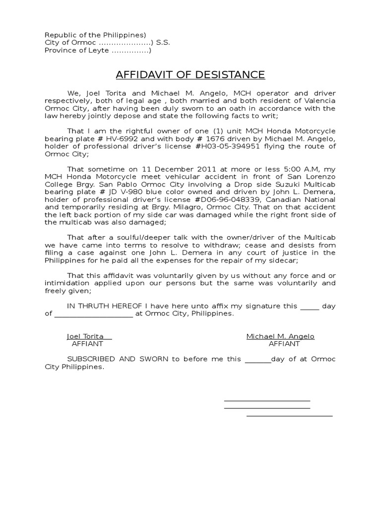 Affidavit of Desistance | PDF