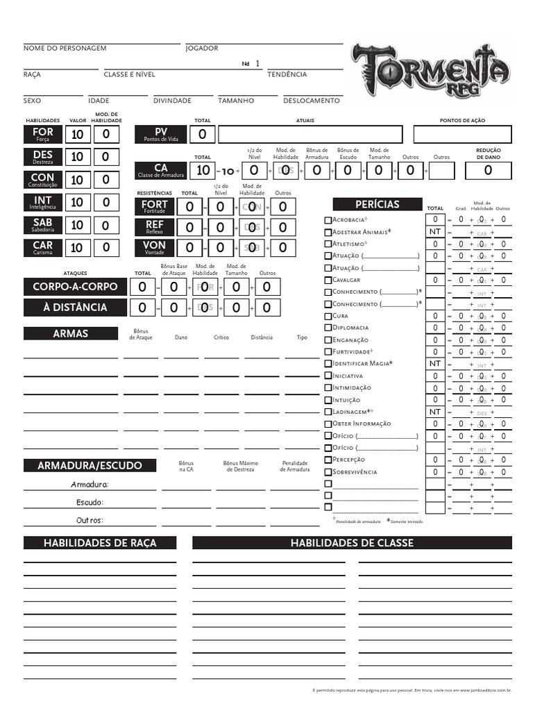 Tormenta RPG - Ficha Editavel