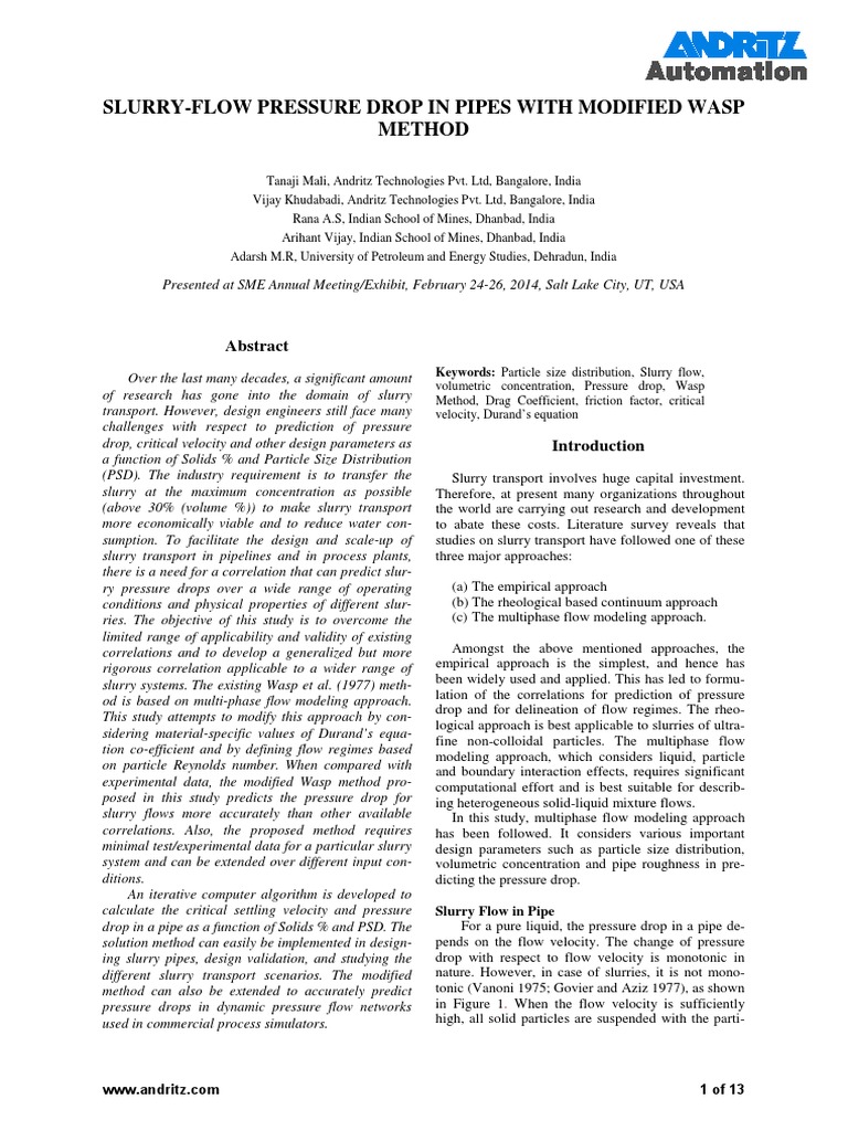 Modified WASP Method for Slurry Pressure Drop | PDF | Fluid Dynamics ...