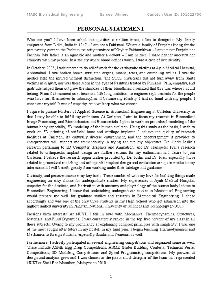 Carleton University Statement Of Purpose Science And Technology Wellness