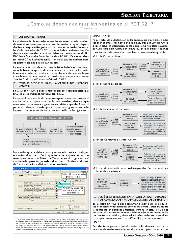 Declaración de Ventas en PDT 621 | PDF | Impuestos | Pagos
