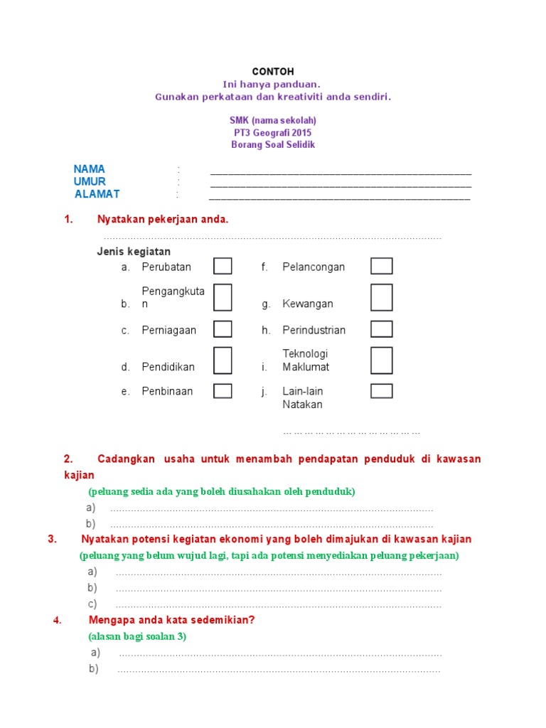 Contoh Soal Selidik Geografi Pt3 2015 Pdf