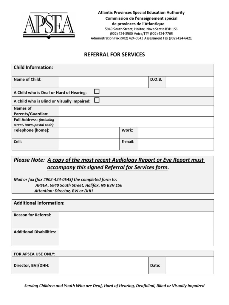 APSEA Referral for Services Form | PDF