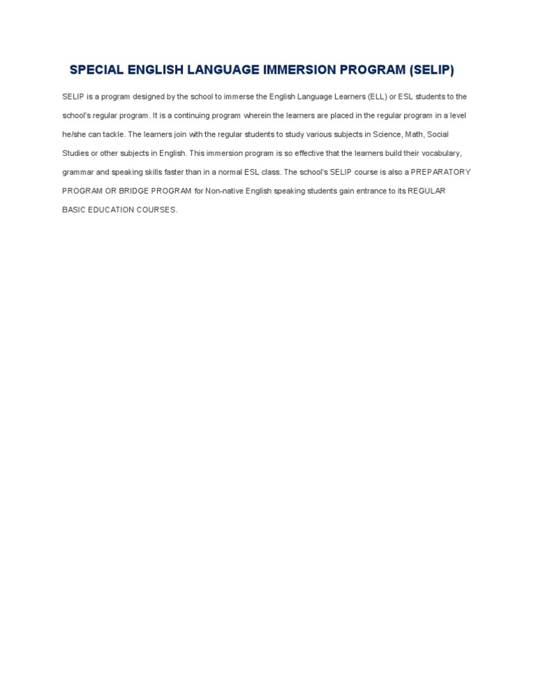 English Language Immersion Program | PDF