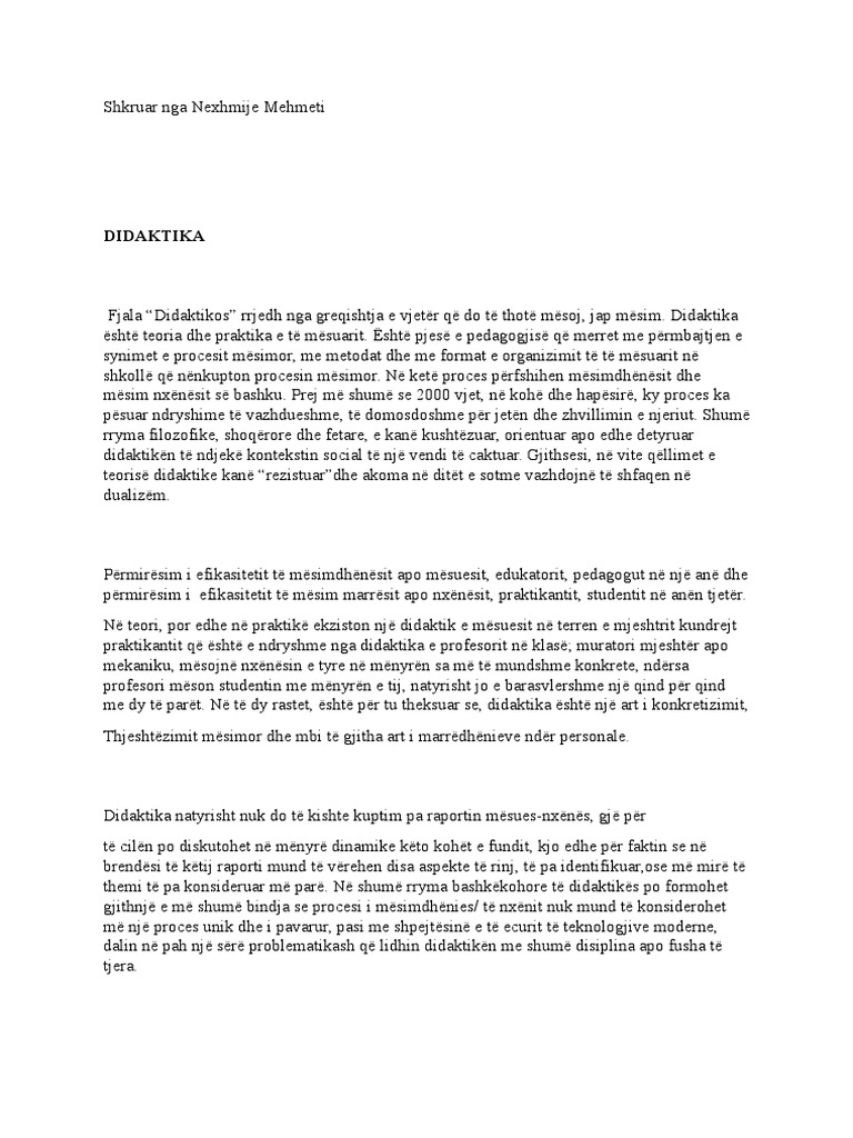 Didaktika Nga Nexhmije Mehmeti | PDF