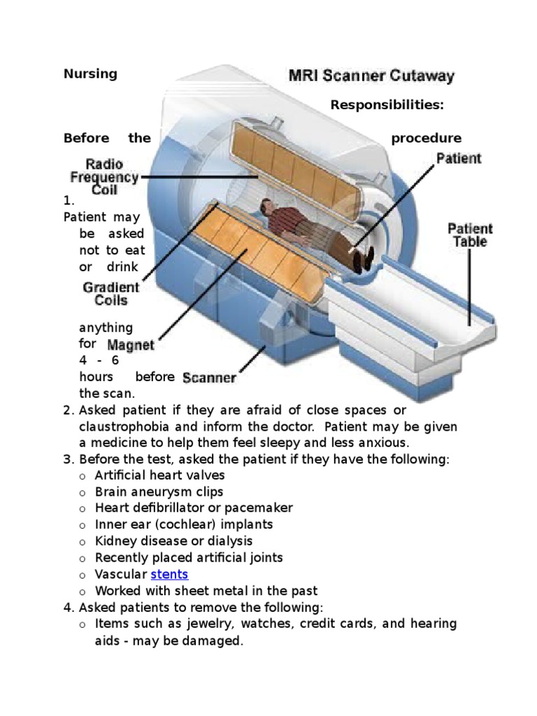 MRI Nursing Responsibilities and Care | PDF